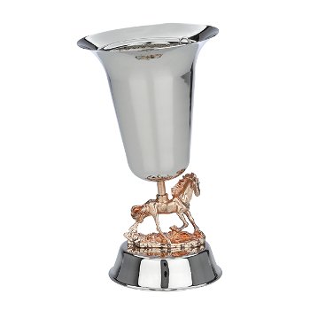 Silver shiny steel incense burner with golden horse image 2