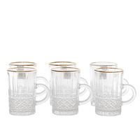 Set of 6 pieces of tea cups with a glass handle with a golden line product image