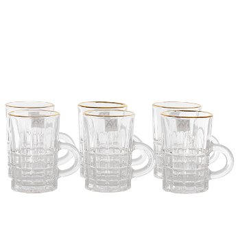Max Pialat Set for tea with glass hand with gold line 6 pieces image 1