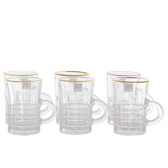 Max Pialat Set for tea with glass hand with gold line 6 pieces image 1