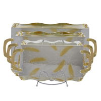 Serving trays set, silver embossed with golden feathers, 3-pieces product image