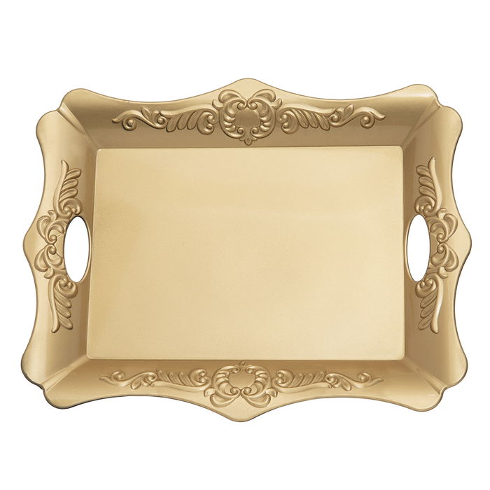 Serving tray, golden rectangular plastic with handle image 3