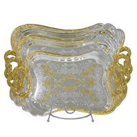 Serving trays set, silver and gold embossed curved steel, 3-pieces product image