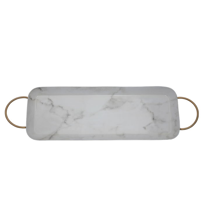 Serving tray, white marble rectangle with small gold handle image 1