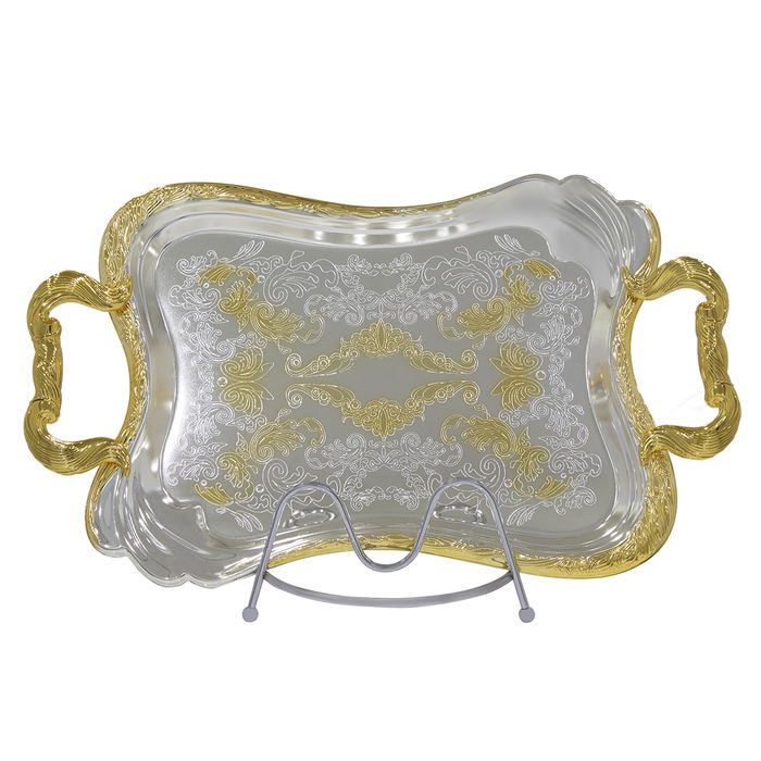 Serving trays set, silver and gold embossed curved steel, 3-pieces image 2