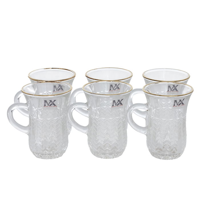 Max Gold Stripe Glass Tea Pialat Set 6 Pieces image 3