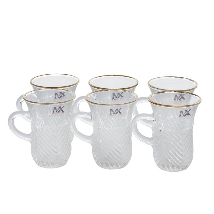 Max Tea Cups With Glass Hand With Gold Line 6 Pieces image 1