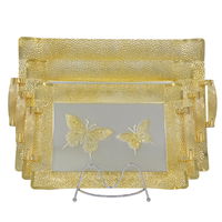 Serving trays set, rectangular, silver, with a golden butterfly, 3 pieces product image