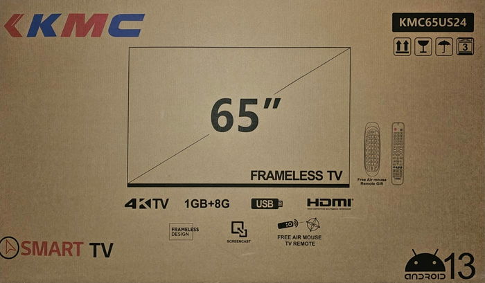 تلفزيون LED سمارت بدون إطار كيه ام سي، 65 بوصة، 4K UHD، ريسيفر مدمج، اندرويد 13، 2 ريموت، KMC65US24 - اسود image 2