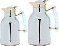 A unique thermos set, silver, gold, and light green, two pieces product image