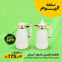 Shahd thermos set, white and silver, gilded line, acrylic handle, two pieces product image