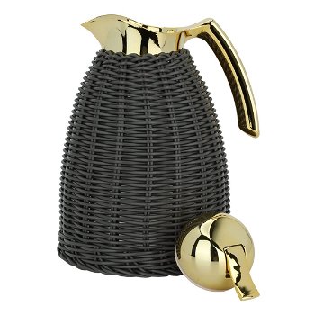 Rattan thermos, dark gray wicker with a golden handle, 1 liter image 3