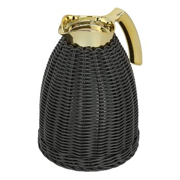 Rattan thermos, dark gray wicker with a golden handle, 1 liter image 1