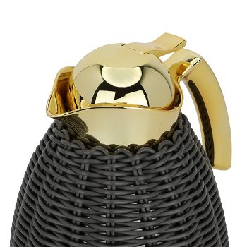 Rattan thermos, dark gray wicker with a golden handle, 1 liter image 4