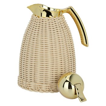Rattan thermos, light beige wicker with a golden handle, 1 liter image 2