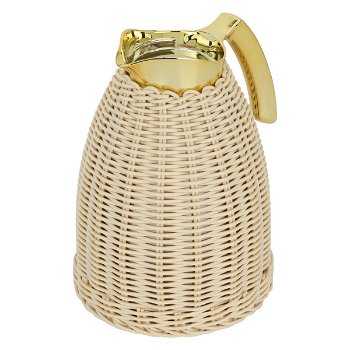 Rattan thermos, light beige wicker with a golden handle, 1 liter image 1