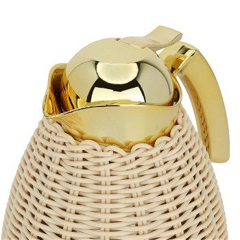 Rattan thermos, light beige wicker with a golden handle, 1 liter image 4