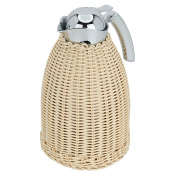 Rattan thermos, light beige wicker with silver handle, 1.5 liter image 2