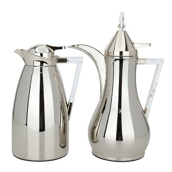 Maha thermos set, shiny nickel with white marble handle, two pieces image 1