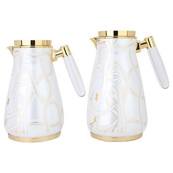 Thermos set, creamy, golden pattern, transparent handle, two pieces image 1