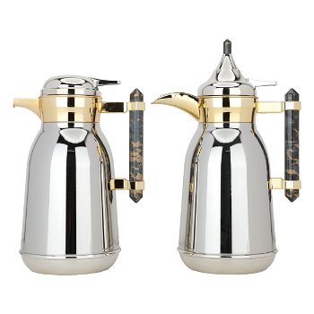 Shahd Thermos set, silver, steel, golden mouth, dark gray marble handle, two pieces image 1
