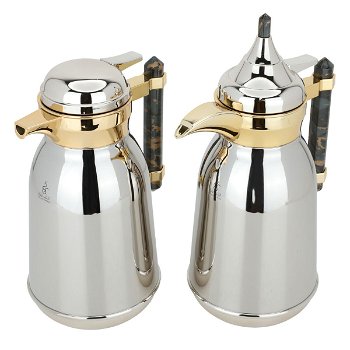 Shahd Thermos set, silver, steel, golden mouth, dark gray marble handle, two pieces image 2