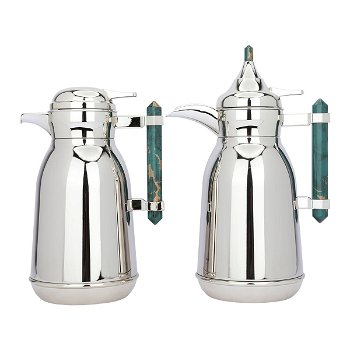 Shahd Thermos, silver steel, with a green marble handle, two pieces image 1