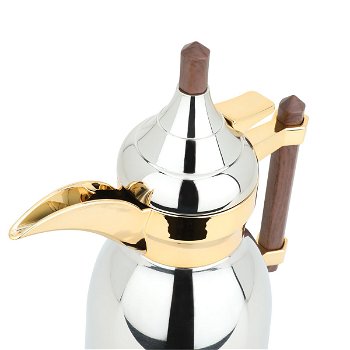 Tamim Dallah 3, silver, with dark wooden handle, golden mouth, 0.35 liter image 3