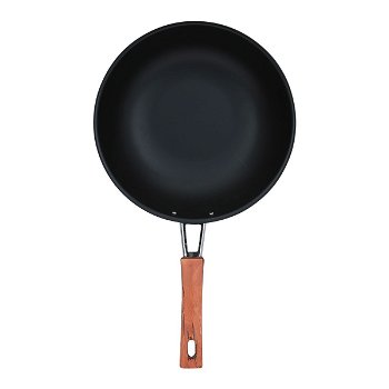 Black Japanese deep frying pan with brown handle 24 cm image 2