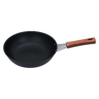 Black Japanese deep frying pan with brown handle 24 cm image 1
