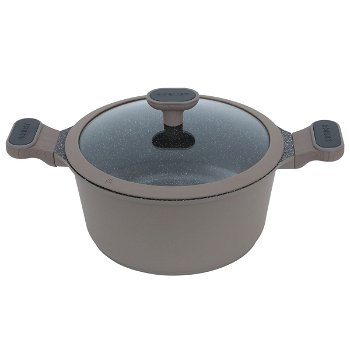 Robust light brown granite cooking pot with silicone glass lid 24 cm image 2