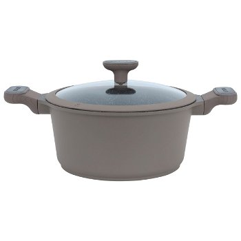 Robust light brown granite cooking pot with silicone glass lid 24 cm image 1