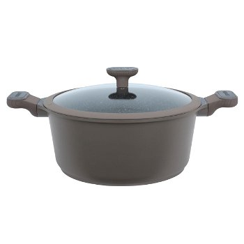 Robust light brown granite cooking pot with silicone glass lid 28 cm image 1