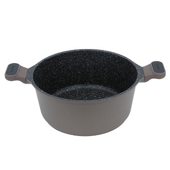 Robust light brown granite cooking pot with silicone glass lid 28 cm image 3
