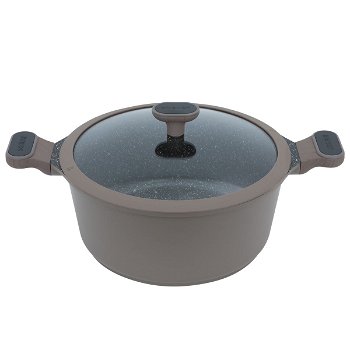 Robust light brown granite cooking pot with silicone glass lid 28 cm image 2
