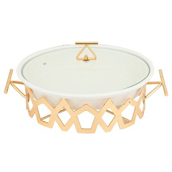 White oval porcelain heater with a 12-inch golden stand image 1