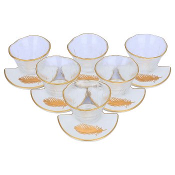 Arabic coffee cups Set of 12 pieces of clear glass and saucer with gold line image 2