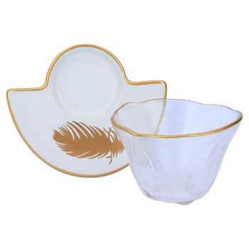 Arabic coffee cups Set of 12 pieces of clear glass and saucer with gold line image 1