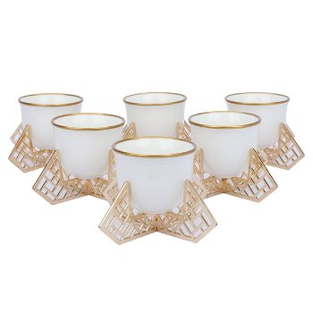 A set of white coffee cups with a base image 1