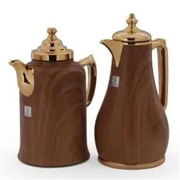 Orchid thermos set, wooden with golden lid, 2-pieces image 1