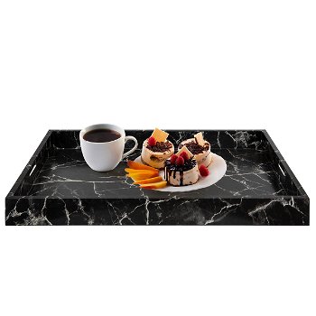 Serving tray, rectangular wood with small black marble handles image 1
