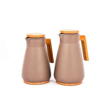 thermos set brown with wooden hand2 pcs image 1