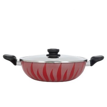 Red flame frying pan, with steel lid image 2