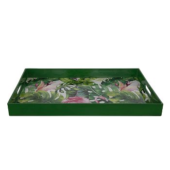 Serving tray, rectangular with green handles, Al Saif Gallery leaf pattern image 3