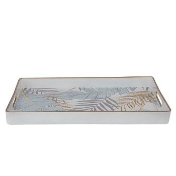 Serving tray, rectangular fiber with handle, green twigs in gold image 2