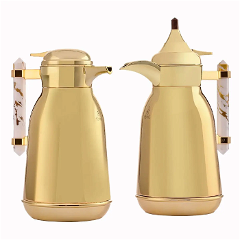 Shahd thermos, golden with white marble handle, 2-pieces image 1