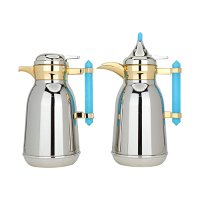 Shahd Thermos set, silver steel, golden mouth, light blue marble handle, two pieces product image