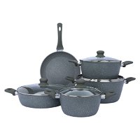 Pots set, rocky gray granite with glass lid, 9 pieces product image