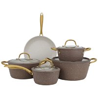 Rocky pot Set, Brown Granite, Golden Hand Glass Lid, 9-Pieces product image