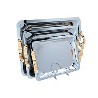 Serving trays set, silver steel with a golden handle, 3 pieces product image